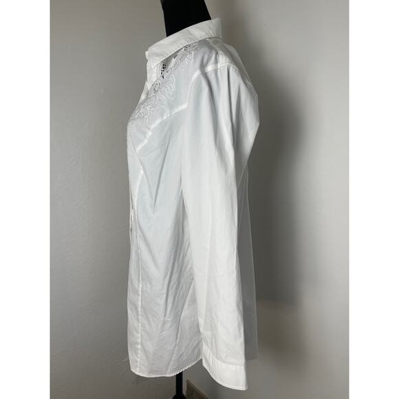 CJ Banks Womens Collared Academia Business Embroidered Button-Up Blouse White 1X - Picture 3 of 10